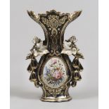 GREAT PORCELAIN VASE, PERIOD OF LOUIS PHILIP cobalt enamel, gold and polychrome with leaves and