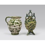 TWO SMALL MAJOLIC PITCHERS, SOUTH ITALY LATE 19TH CENTURY yellow and green enamel, one with