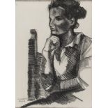 ARTISTA DEL NOVECENTO Donna di profilo, 1965 Carboncino su carta, cm. 75 x 53,5 Firma 'Achim' e