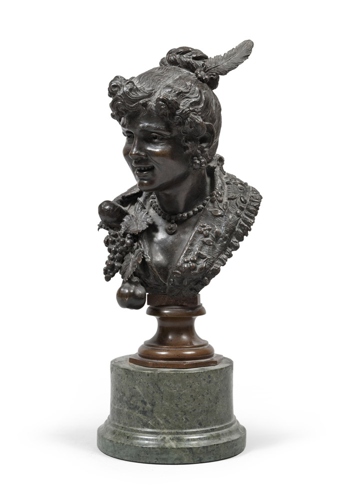 TOMMASO CAMPAIOLA (Rome 19TH - 20THth Century) WOMAN BUST, BAKHICAL ALLEGORY Black burnished bronze,