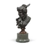 TOMMASO CAMPAIOLA (Rome 19TH - 20THth Century) WOMAN BUST, BAKHICAL ALLEGORY Black burnished bronze,