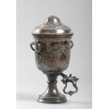 SILVER-PLATED PEWTER SAMOVAR, ENGLAND LATE 19TH CENTURY with decorated body to leaves and ramages.