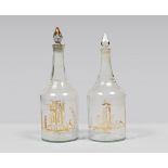 TWO GLASS BOTTLES, PROBABLY VENICE, EARLY 19TH CENTURY h. cm. 29 and cm. 28. DUE BOTTIGLIE IN