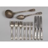 SILVER CUTLERY, MARKED NAPLES, HALF 19TH CENTURY 30 forks, 23 knives, 17 spoons, 1 ladle and 1