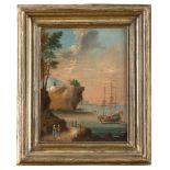 UNKNOWN PAINTER,LATE 18TH, EARLY 19TH CENTURY COAST VIEW WITH BOATS AND FIGURES Oil on panel, cm.