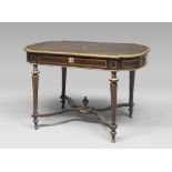 A COFFEE TABLE, FRANCE PERIOD NAPOLEON III veneered in ebony, with thread and inlays in giltwood