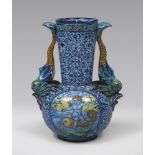 MAIOLICA VASE, MOLARONI PESARO, EARLY 20TH CENTURY Blu mark under the base. Measures cm. 25 x 19 x