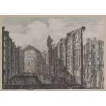 FRENCH ENGRAVER, 18TH CENTURY RUINS Color etching, cm. 25.5 x 36.3 Golden frame INCISORE FRANCESE,