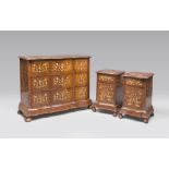 CHEST AND TWO SIDEBEDS IN STYLE, 20TH CENTURY in pink ebony, with inlays in floral ramages in elm.