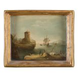 NORTHERN ITALY PAINTER, LATE 18TH CENTURY COAST VIEW WITH BOATS AND FISHERMEN Oil on panel, cm. 17.5