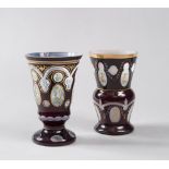 TWO GLASSES, PROBABLY VIENNA 20TH CENTURY a purple background with flowers decoration. Measures