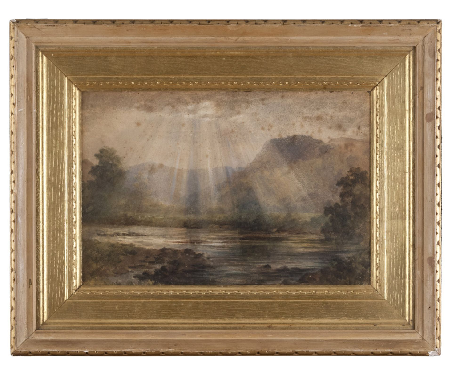 FRENCH PAINTER, MID 20TH CENTURY LAKE LANDSCAPE AT SUNRISE Watercolor on paper, cm. 26 x 37 Not