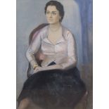 EMILIA DE DIVITIIS (Roma 1898 - 1979) Ritratto di donna in rosa Olio su tela, cm. 122 x 82 Firma e