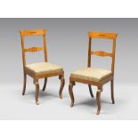 A PAIR OF ELM CHAIRS, PROBABLY NAPLES, CHARLES X PERIOD inlaid and threaded in purple ebony.