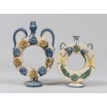 TWO EARTHENWARE PITCHERS, SOUTH ITALY LATE 19TH CENTURY with bagel, cream enamel, with plant decors.