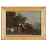 FOLLOWER OF PIETRO VAN BLOEMEN, 18TH CENTURY LANDSCAPE WITH YOUNG SHEPHERD AND HERD Oil on canvas,