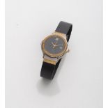 WOMAN'S WRIST WATCH, HUBLOT BRAND in gold-plated steel, with black enamel dial and datary. Black