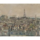 ROBERT SAVARY (Parigi 1920 - 2000) L'opera e la tour Eiffel de toits de Paris Olio su tela, cm. 60,5