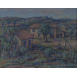 CARLO TERZOLO (Incisa Scapaccino 1904 - Torino 1975) Paesaggio con pozzo, 1961 Olio su faesite,