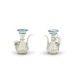 PAIR OF OIL-SET, VENICE LATE 19TH-CENTURY in transparent glass with milk glass. Two rings in glass