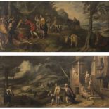 Genoese painter, 17th century The repudiation of Agar and Ishmael Rebecca Pair of oil paintings on