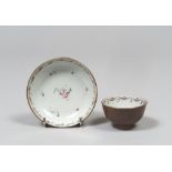 A Chinese porcelain cup and saucer. 18th century. Measures cup cm. 5 x 8, diameter saucer cm. 12.
