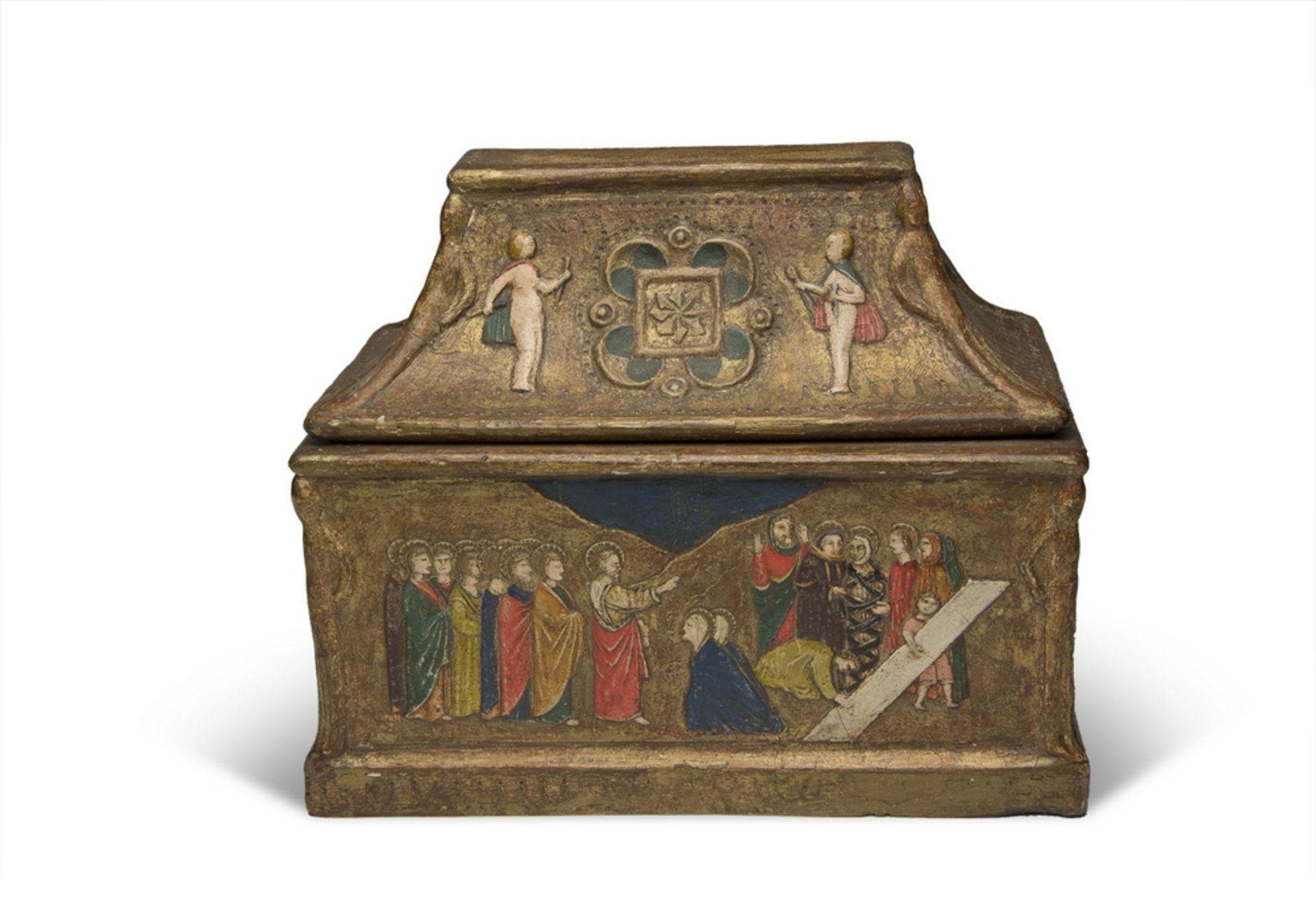 GILTWOOD BOX, 19TH CENTURY relief to biblical