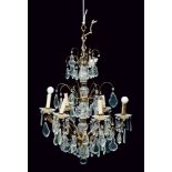 SMALL GILDED METAL CHANDELIER, 19TH CENTURY six arms with cut glass drops pendant. Measures cm. 75 x