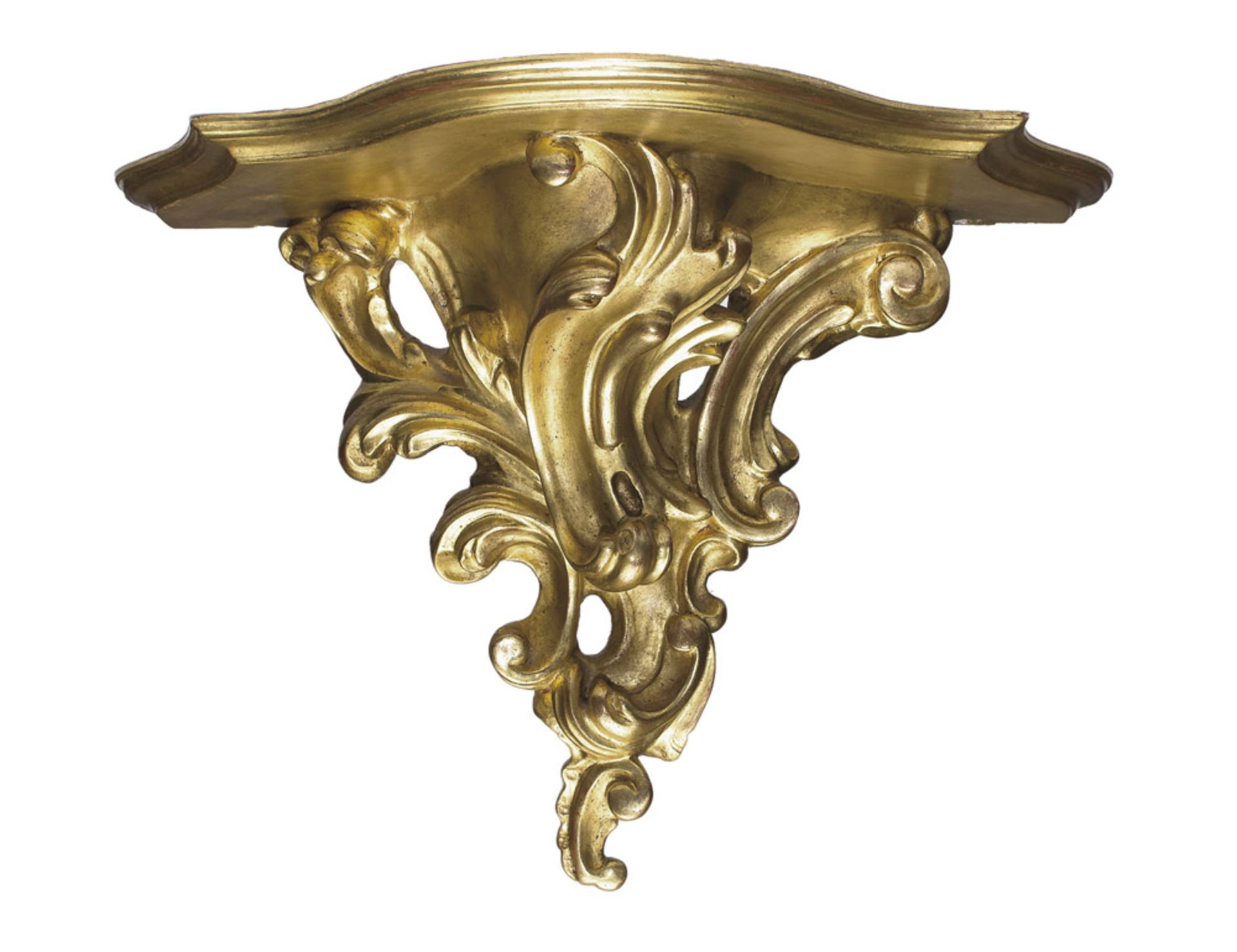 GILTWOD SHELF, 19TH CENTURY sculpted with acanthus leaves painted with lacquered faux marble.
