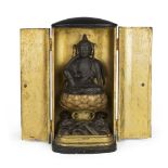 A Japanese carved and gilt wood sculpture, depicting Nyoirin Bosatsu. 19th century. Measures cm.