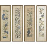 FOUR SMALL SILK TAPESTRIES, CHINA EARLY 20TH CENTURY Size cm. 50 x 10. QUATTRO PICCOLI ARAZZI IN