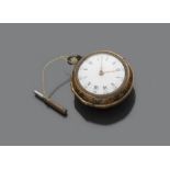 RARE SMALL POCKETWATCH with quadrant to white enamel with Roman numbers. Back of the decorated box