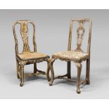 TWO LACQUERED WOOD CHAIRS, LOMBARDY OR PIEDMONT, 18TH CENTURY with cream lacquer finish, entirely
