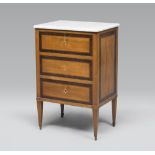 WALNUT BEDSIDE TABLE, PROBABLY LOMBARDY, EARLY 19TH CENTURY with purple ebony reserves. Three