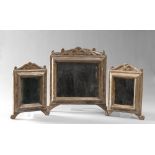 SILVERED WOOD TRIPTYCH, EARLY 19TH CENTURY with molded frame on board. Frieze above double feather