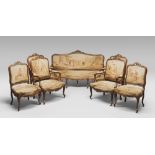 MAHOGANY SOFA AND CHAIRS-SET, FRANCE LATE 19TH-CENTURY with beautiful tapestry upholstery