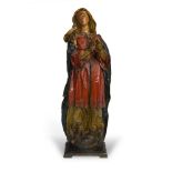 WOOD AND PLASTER LACQUERED SCULPTURE OF VIRGIN, PROBABLY NAPLES 18TH CENTURY in full polychrome.