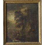 Dutch painter, 18th century Night landscape with herd and shepherd Oil on board, cm. 23 x 19 Frame