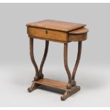 UNUSUAL MAHOGANY WORK-TABLE, FIRST HALF 19TH CENTURY with oval and interior with compartments with