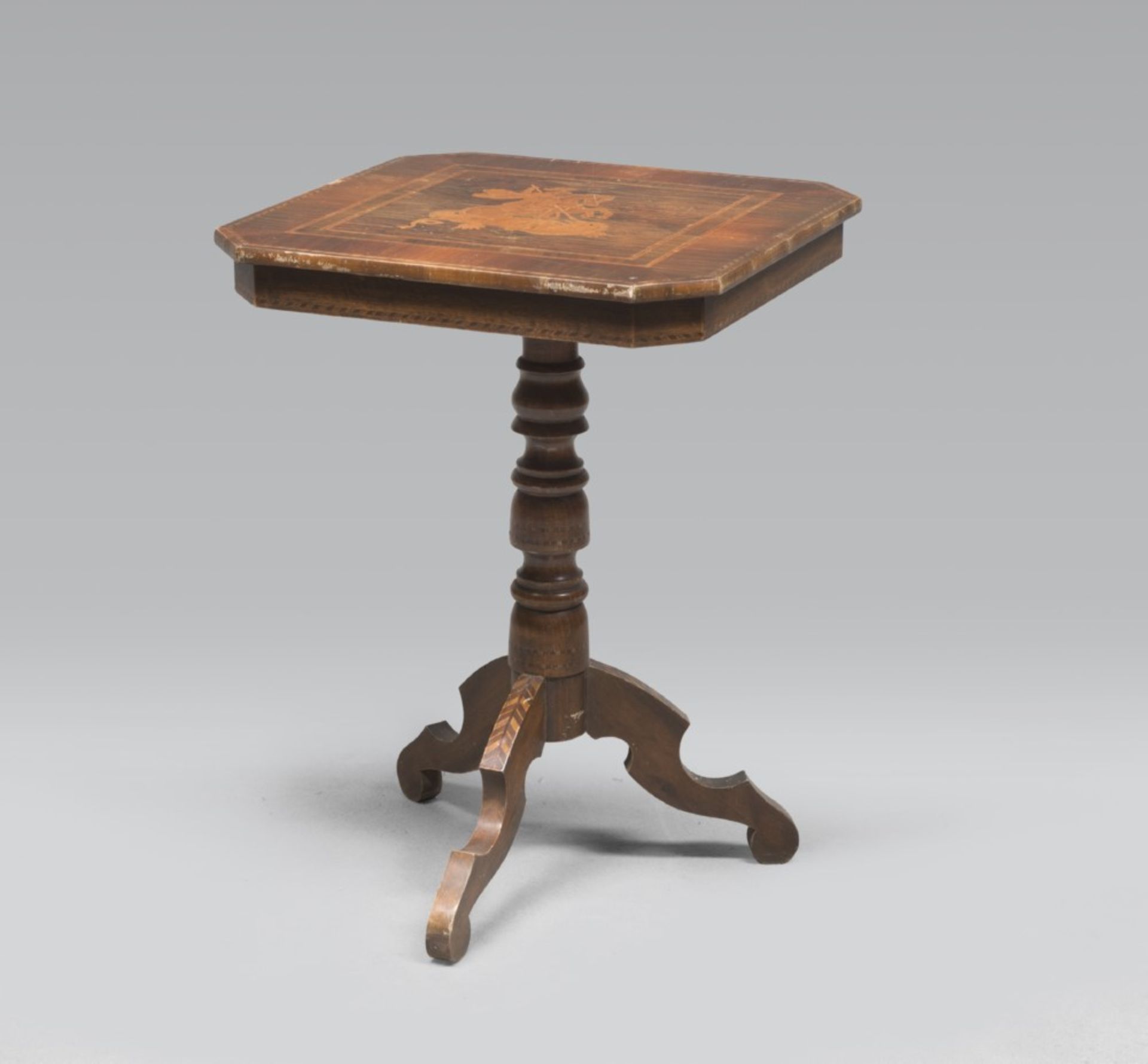 SMALL EBONY PURPLE TABLE, SORRENTO 19TH CENTURY with boxwood inlaid with Saint George and the