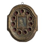 Gilded Wood Reliquary, Rome or Naples 18th century With a cartouche silhouette, centered by a