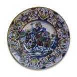 Ceramic dish with lustre, Deruta early 20th century In polychrome with decoration at the Battle of