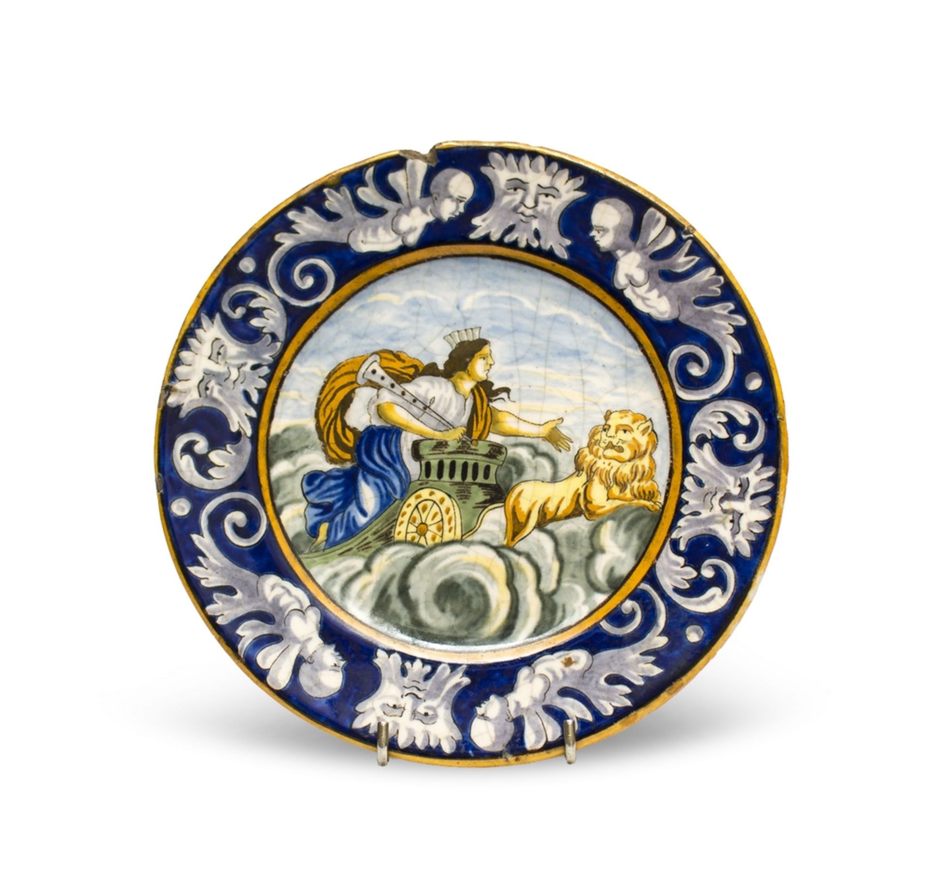 MAJOLICA DISH, NEAPLES GIUSTINIANI 19TH CENTURY coloured, with Chariot of Aurora in the cable.