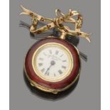 POCKET WATCH BRAND AUDEMARS with 18 kt yellow gold case. White enamel dial with Roman numerals, back