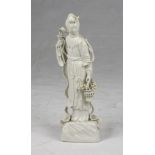 A Chinese white porcelaine sculpture, depicting Yang Guifei. 20th century. Measures cm. 31 x 9,5 x