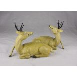 A pair of Chinese porcelain sculptures of deers. 20th century. Measures cm. 26 x 34 x 11. COPPIA