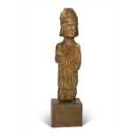 Sculptor Central Italy, 12th century Bust of Bishop Wooden sculpture, cm. 40 x 13 x 8 Traces of