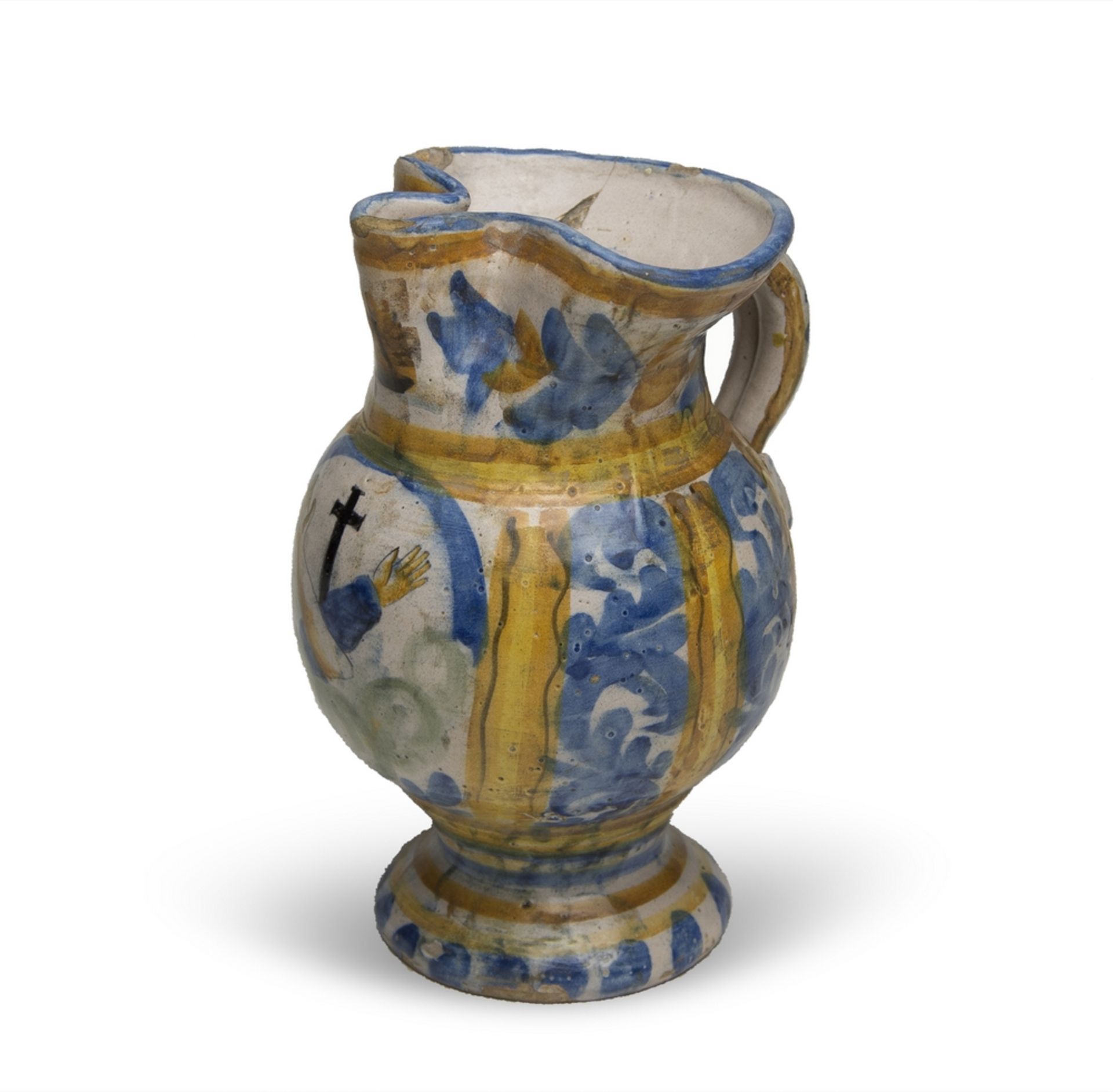 RARE MAJOLIC PEWTER, SOUTH ITALY 18TH CENTURY white, blue and ocher enamel with decorations with