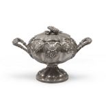 Silver Sugar Bowl, Kingdom of Sardinia 1824/1872 With base and body lobed and adorned with vegetal