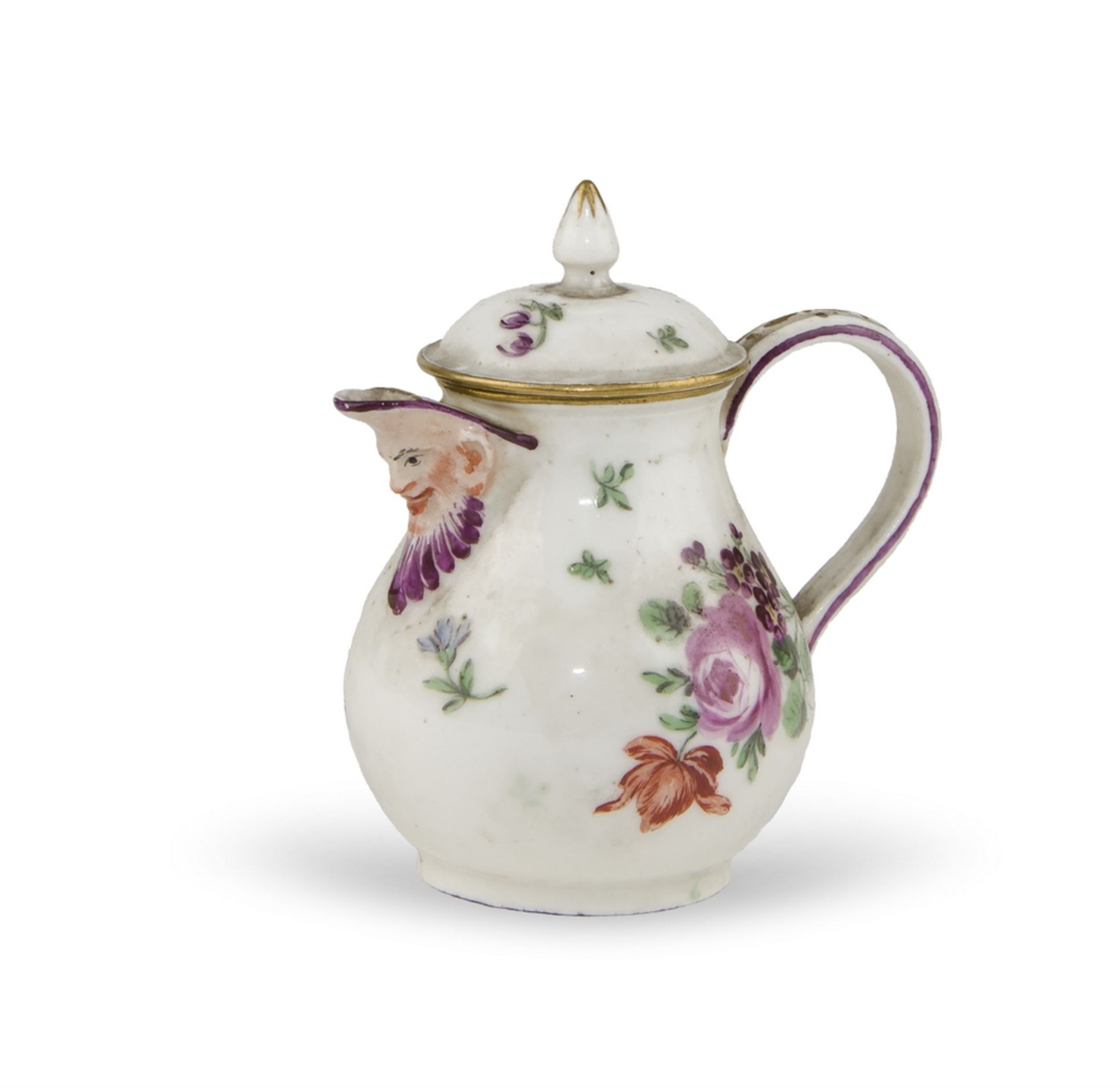 Porcelain milk-pot, late 18th century With white enamel and polychrome with flowers decorations.